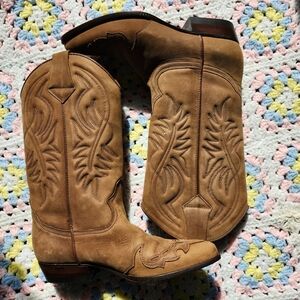 Vintage Guess Camel Light Brown Tan Leather Cowboy Boots